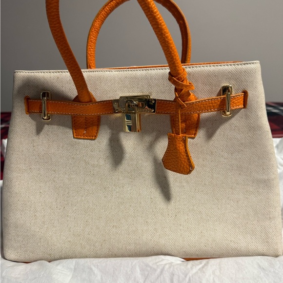 Orange and Cream Women's Handbag - Picture 2 of 3